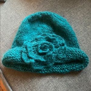 Turquoise knit flower hat San Diego Hat Co.